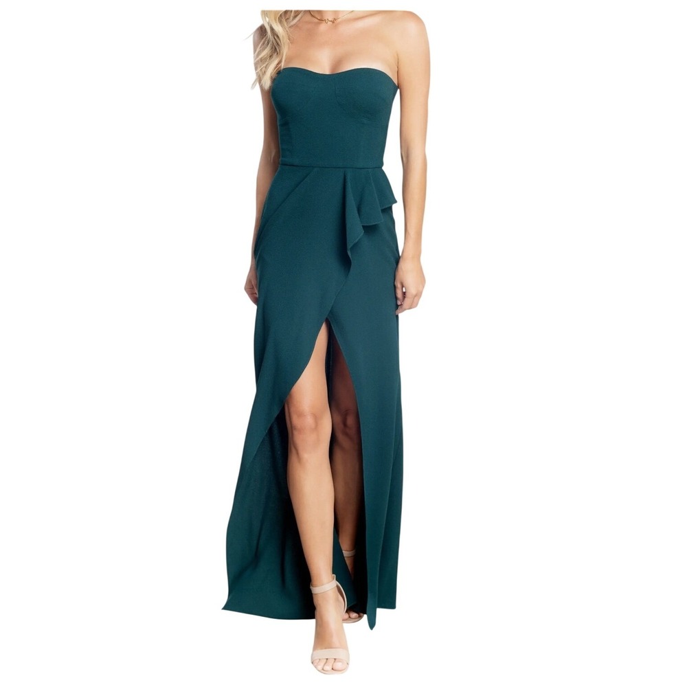 Dress the Population Kai Strapless Gown Med Pine Sweetheart Neckline Deep Slit